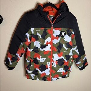 Hurley Camo Jacket Boys 7/8 Fleece Lined Hooded Coat